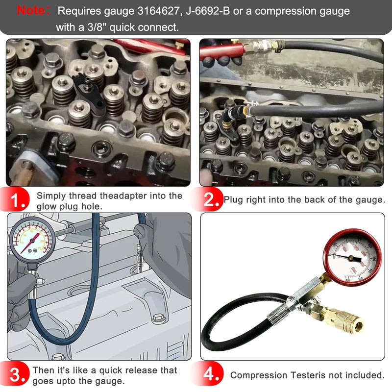 ROUTEKING ‎ 9007A 9007 Compression Test Adapter, Fits for 24V Cummins 1998-1/2 to Current 5.9 6.7 Liter Diesel, Used with J-6692-B Compression Test Gauge - Image 3